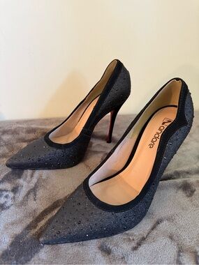Black Pointed Toe Embellished Heels